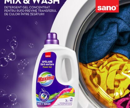SANO a lansat detergentul gel MAXIMA Mix&Wash, ce previne transferul de culori între țesături